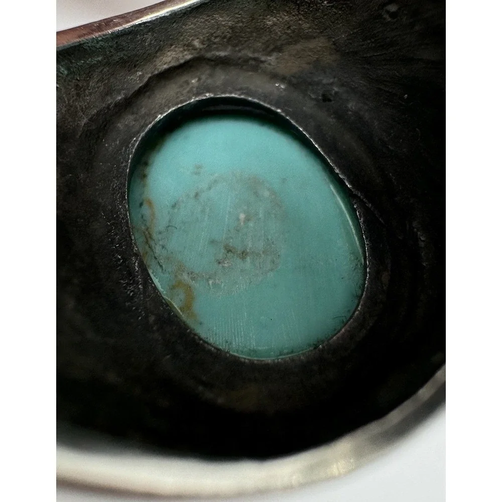 Southwestern 925 Silver Vintage Engraved Cigar Band Turquoise Inlay Ring Sz 8